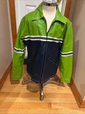 Men's Green and Navy Colorblock Zip Jacket